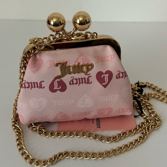 JUICY COUTURE Coin Purse w Chain, Girls Just Wanna Have Fun - Pink Powder Blush - Picture 3 of 6